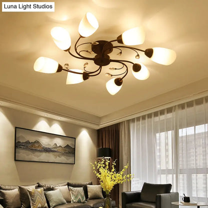 Lámpara de techo semiempotrada contemporánea DecorBites™ con pantallas de cristal biselado - Lámpara de techo tipo molino de viento negra, 4/6/8 luces