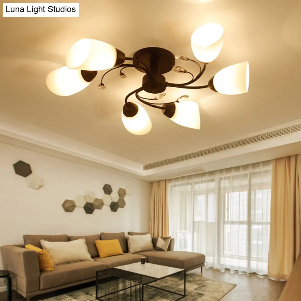 Lámpara de techo semiempotrada contemporánea DecorBites™ con pantallas de cristal biselado - Lámpara de techo tipo molino de viento negra, 4/6/8 luces