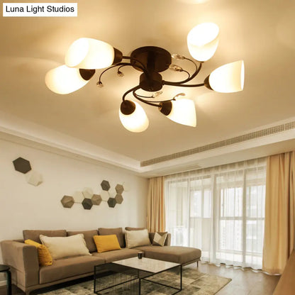 Lámpara de techo semiempotrada contemporánea DecorBites™ con pantallas de cristal biselado - Lámpara de techo tipo molino de viento negra, 4/6/8 luces