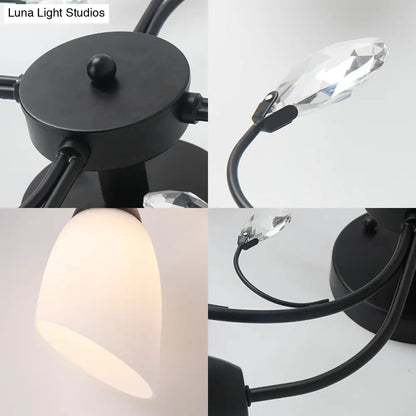 Lámpara de techo semiempotrada contemporánea DecorBites™ con pantallas de cristal biselado - Lámpara de techo tipo molino de viento negra, 4/6/8 luces