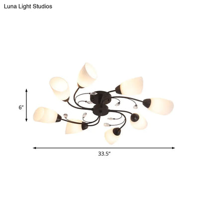 Lámpara de techo semiempotrada contemporánea DecorBites™ con pantallas de cristal biselado - Lámpara de techo tipo molino de viento negra, 4/6/8 luces