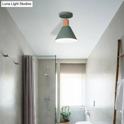 DecorBites™ DecorBites™ Contemporary Semi-Flushmount Ceiling Lamp - Green/White/Gray Nordic Metal, 1 Bulb, Indoor, with Shade