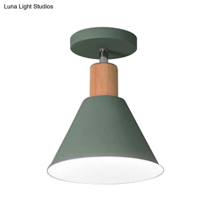 DecorBites™ DecorBites™ Contemporary Semi-Flushmount Ceiling Lamp - Green/White/Gray Nordic Metal, 1 Bulb, Indoor, with Shade