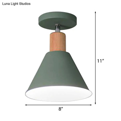 DecorBites™ DecorBites™ Contemporary Semi-Flushmount Ceiling Lamp - Green/White/Gray Nordic Metal, 1 Bulb, Indoor, with Shade
