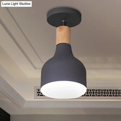 DecorBites™ DecorBites™ Contemporary Semi-Flushmount Ceiling Lamp - Green/White/Gray Nordic Metal, 1 Bulb, Indoor, with Shade