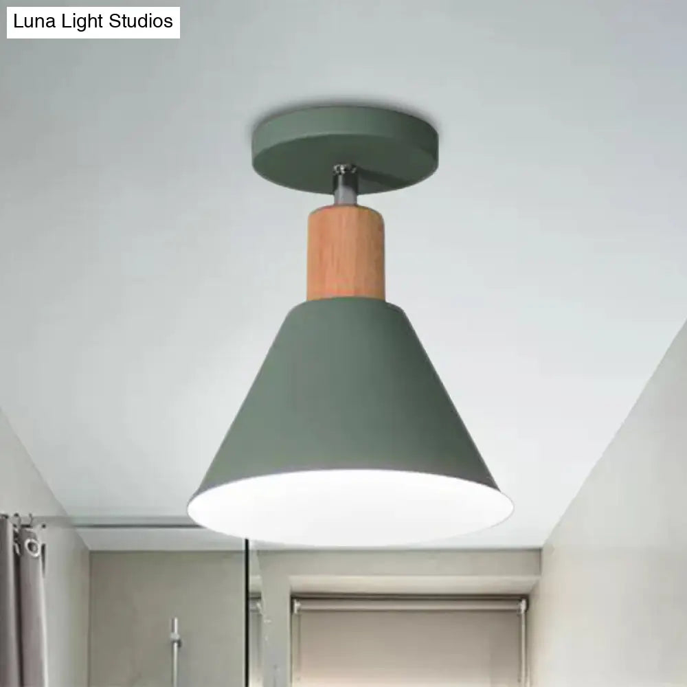 DecorBites™ DecorBites™ Contemporary Semi-Flushmount Ceiling Lamp - Green/White/Gray Nordic Metal, 1 Bulb, Indoor, with Shade