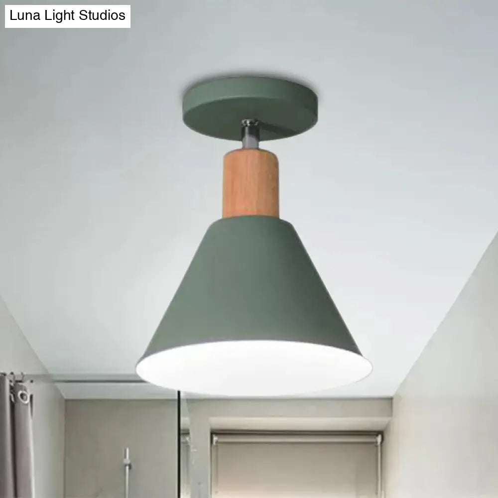 DecorBites™ DecorBites™ Contemporary Semi-Flushmount Ceiling Lamp - Green/White/Gray Nordic Metal, 1 Bulb, Indoor, with Shade