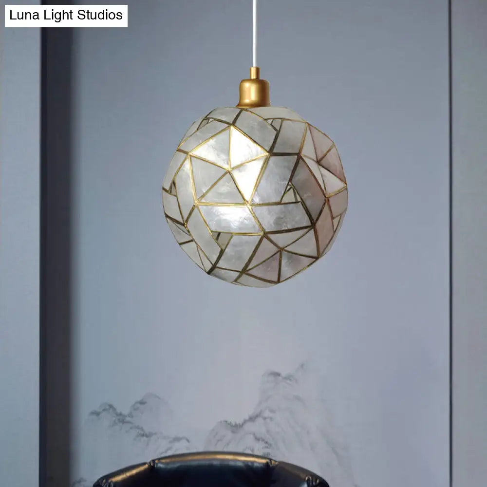 Contemporary Shell Globe Suspension Light - Silver 1-Bulb Pendant Lamp for Dining Room