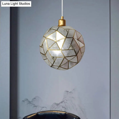 Contemporary Shell Globe Suspension Light - Silver 1-Bulb Pendant Lamp for Dining Room