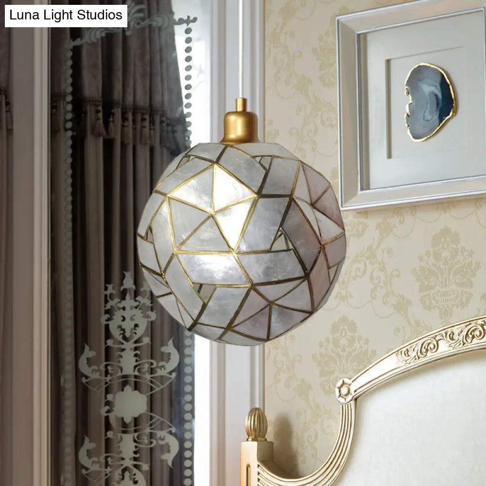 Contemporary Shell Globe Suspension Light - Silver 1-Bulb Pendant Lamp for Dining Room