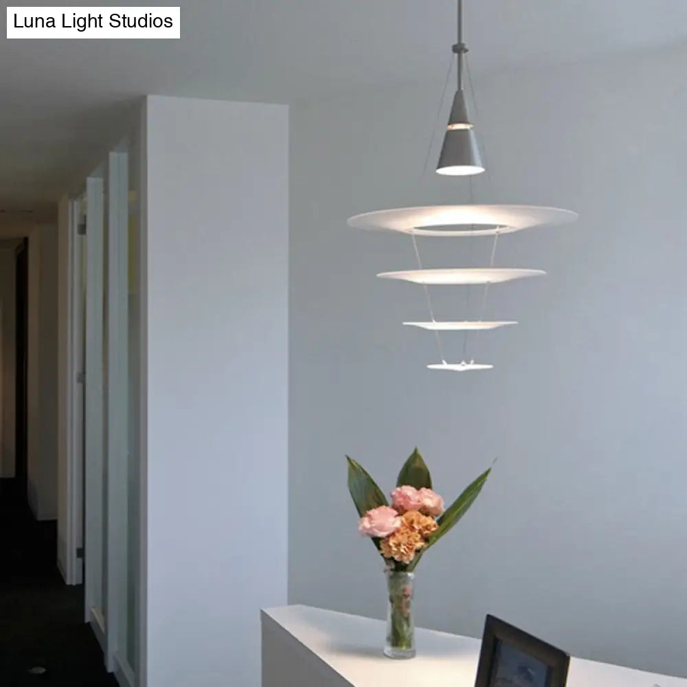 Contemporary Silver Circular Hanging Light: Acrylic Ceiling Suspension Lamp