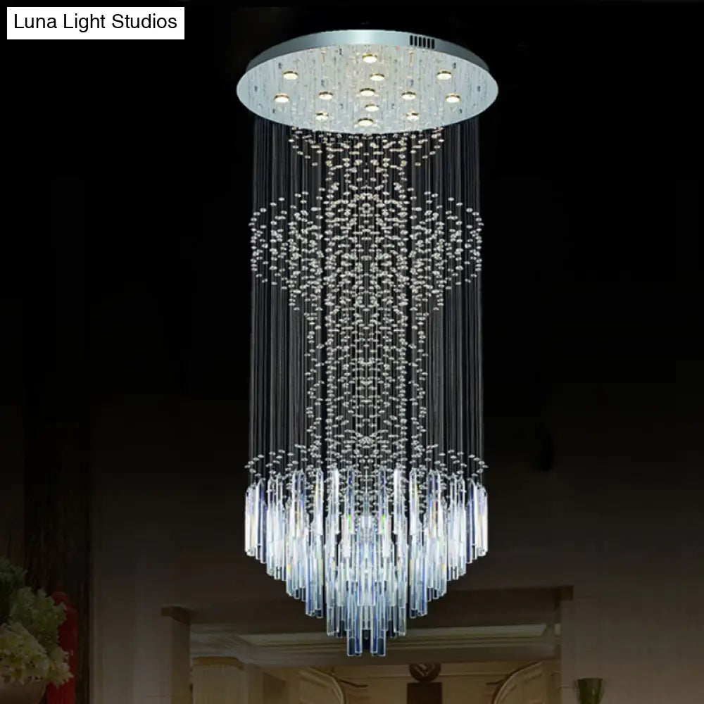 Contemporary Silver Crystal LED Cluster Pendant Light with 13 Heads and Rods