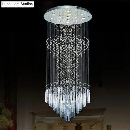 Contemporary Silver Crystal LED Cluster Pendant Light with 13 Heads and Rods