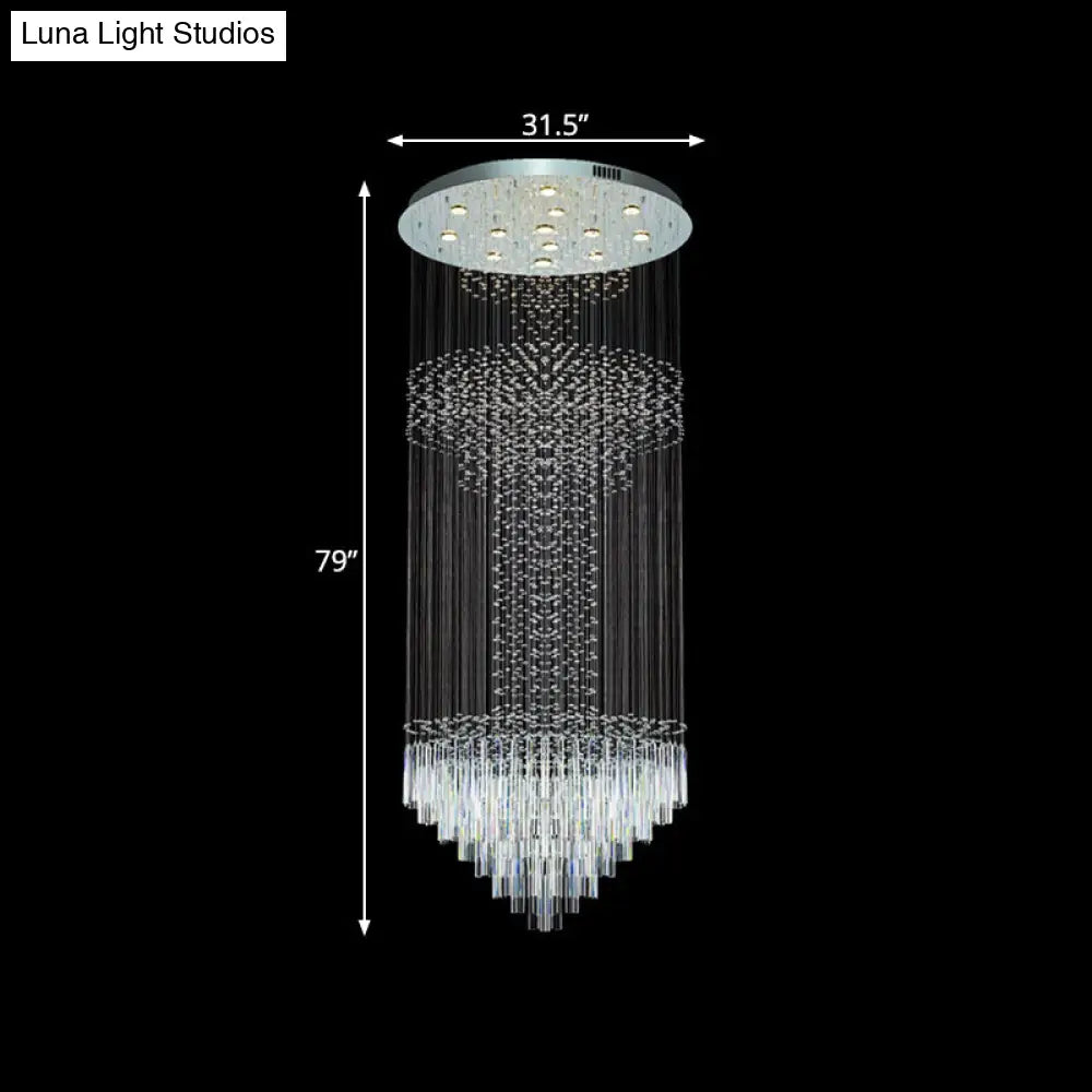 Contemporary Silver Crystal LED Cluster Pendant Light with 13 Heads and Rods