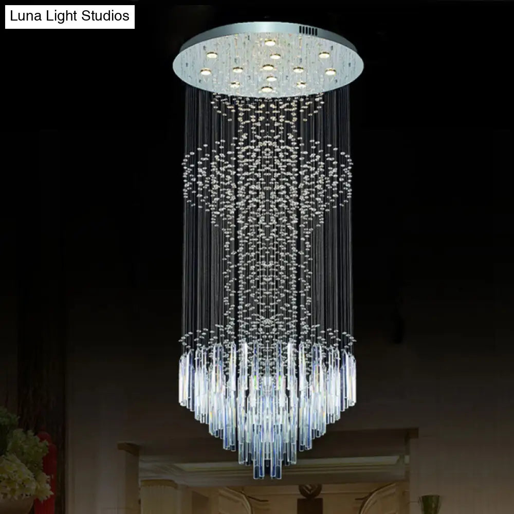 Contemporary Silver Crystal LED Cluster Pendant Light with 13 Heads and Rods