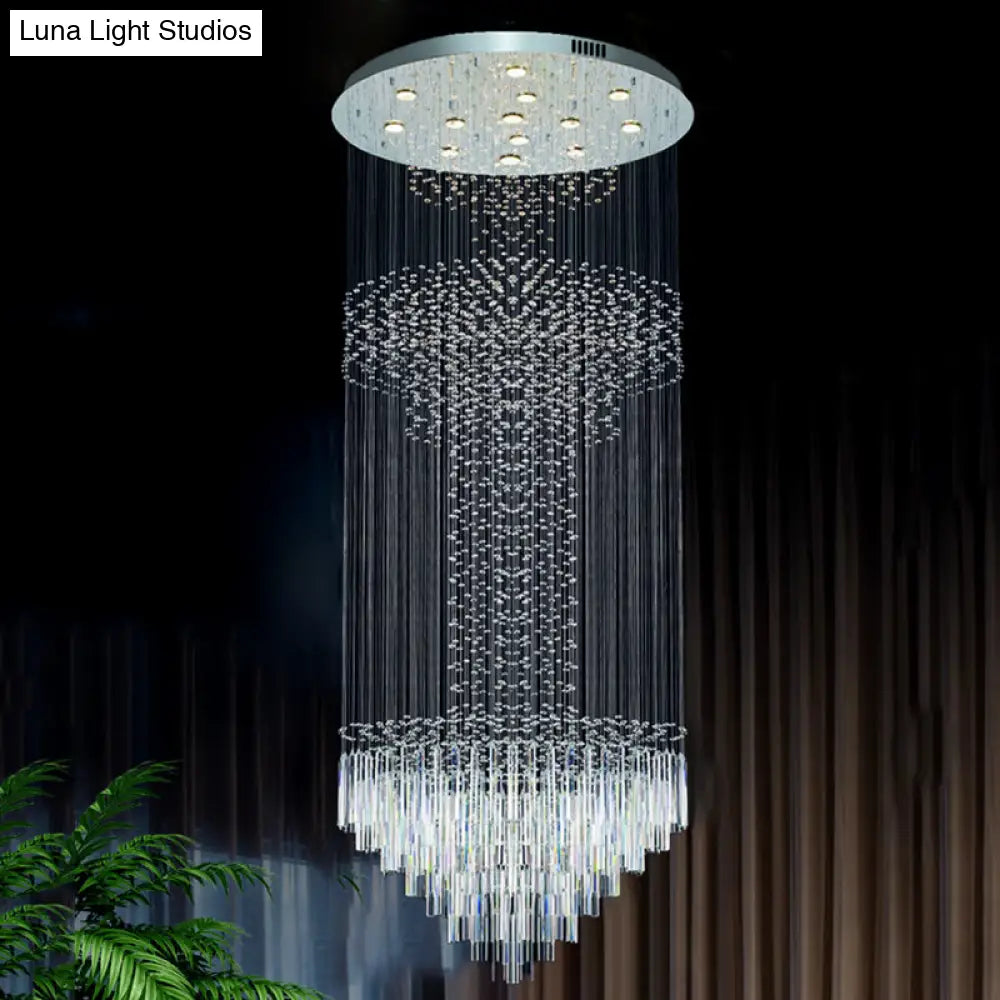 Contemporary Silver Crystal LED Cluster Pendant Light with 13 Heads and Rods