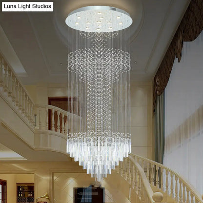 Contemporary Silver Crystal LED Cluster Pendant Light with 13 Heads and Rods