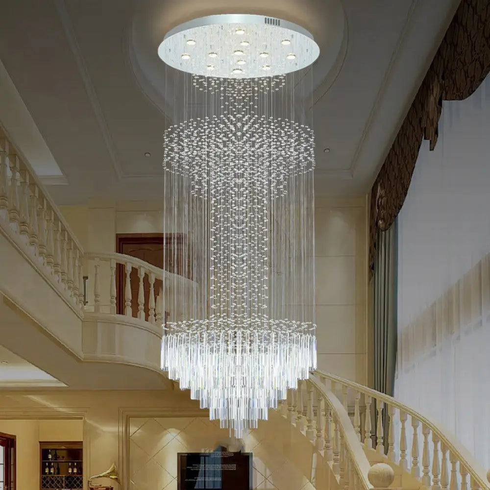 Contemporary Silver Crystal LED Cluster Pendant Light with 13 Heads and Rods