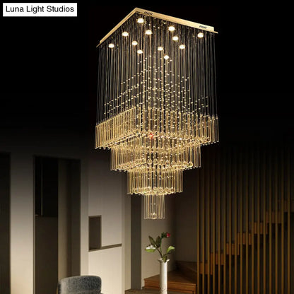 Contemporary Silver Crystal Suspension Lamp with 13 LED Lights - Stair Cluster Pendant Light