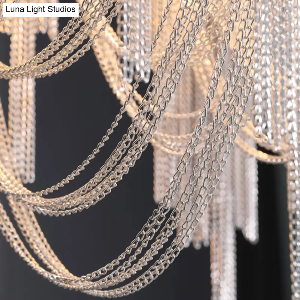 مصباح طاولة جانبي معاصر بسلاسل فضية من الألومنيوم برأسين لغرفة المعيشة