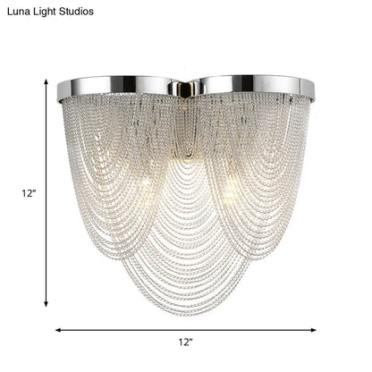 Aplique de pared metálico DecorBites™ contemporáneo con borlas plateadas para sala de estar - Lámpara de pared LED de 2 luces