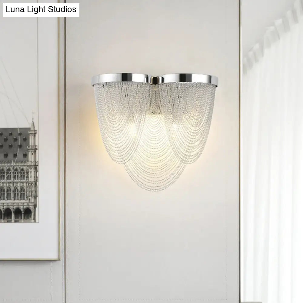 Aplique de pared metálico DecorBites™ contemporáneo con borlas plateadas para sala de estar - Lámpara de pared LED de 2 luces
