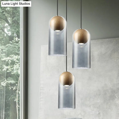 Contemporary Smoke Gray Glass Cylinder Pendant Light - Single Head Ceiling Suspension Lamp