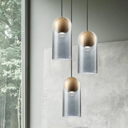 Contemporary Smoke Gray Glass Cylinder Pendant Light - Single Head Ceiling Suspension Lamp