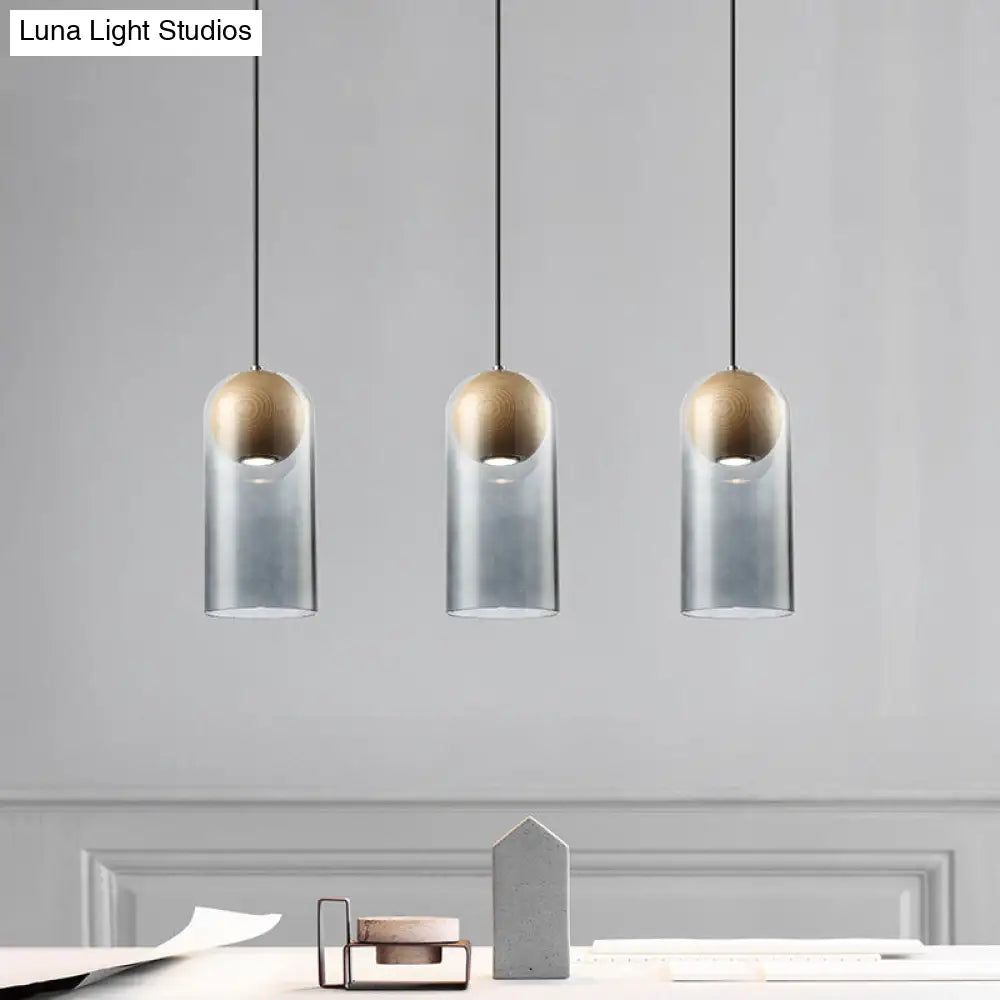 Contemporary Smoke Gray Glass Cylinder Pendant Light - Single Head Ceiling Suspension Lamp