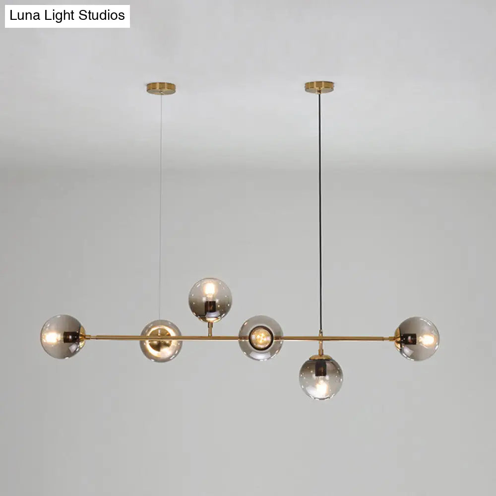 Lámpara colgante contemporánea DecorBites™ con globo de cristal gris humo - Lámpara de isla dorada de 6 luces