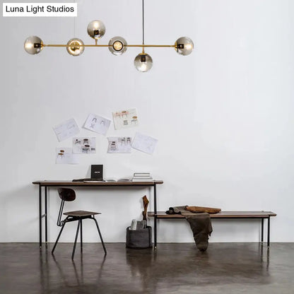 Lámpara colgante contemporánea DecorBites™ con globo de cristal gris humo - Lámpara de isla dorada de 6 luces