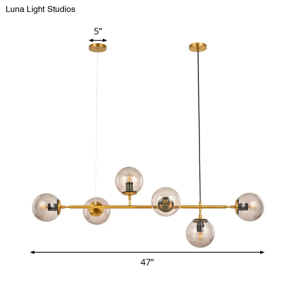 Lámpara colgante contemporánea DecorBites™ con globo de cristal gris humo - Lámpara de isla dorada de 6 luces