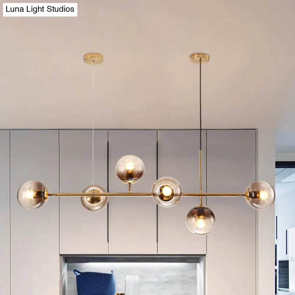 Lámpara colgante contemporánea DecorBites™ con globo de cristal gris humo - Lámpara de isla dorada de 6 luces
