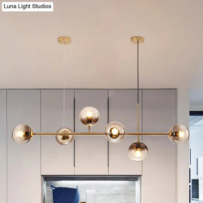 Lámpara colgante contemporánea DecorBites™ con globo de cristal gris humo - Lámpara de isla dorada de 6 luces