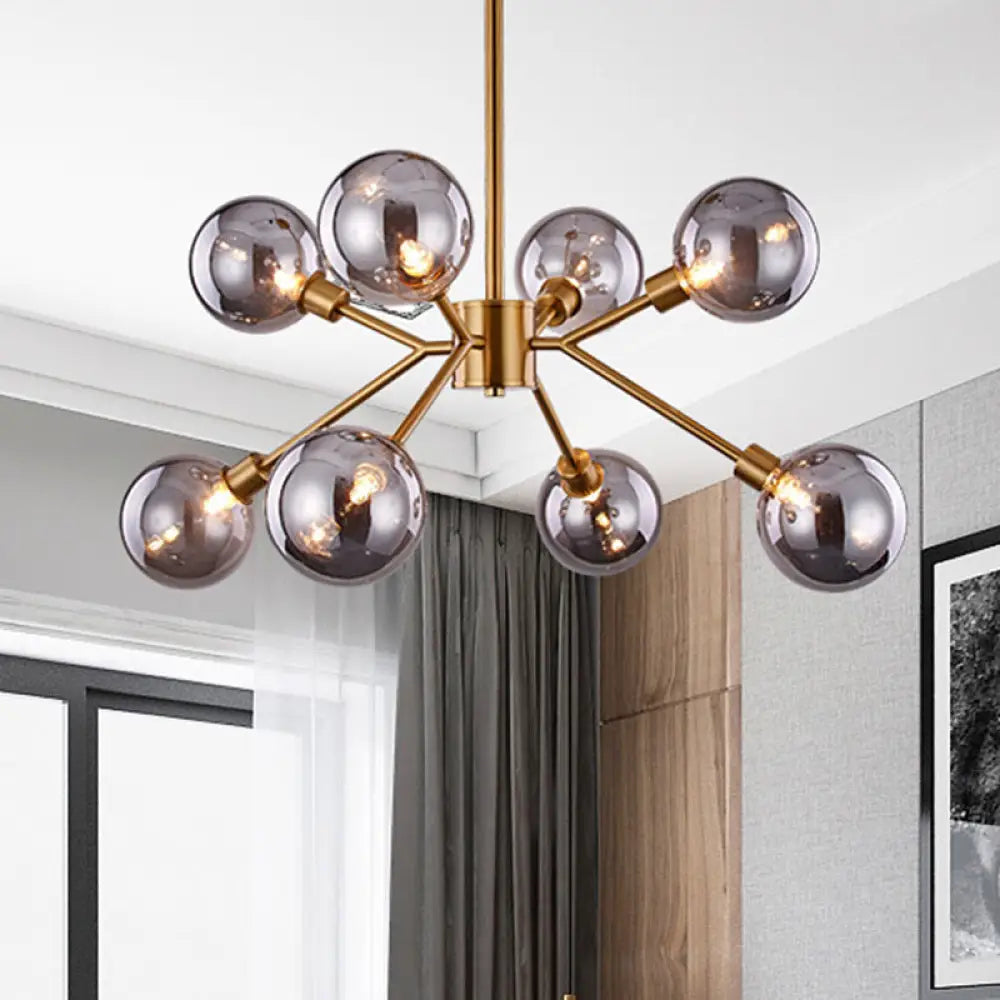 DecorBites™ DecorBites™ Contemporary Smoke Gray Glass Semi Flush Mount Light Fixture, Brass Finish, 6/8 Bulbs