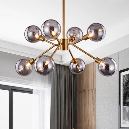 DecorBites™ DecorBites™ Contemporary Smoke Gray Glass Semi Flush Mount Light Fixture, Brass Finish, 6/8 Bulbs