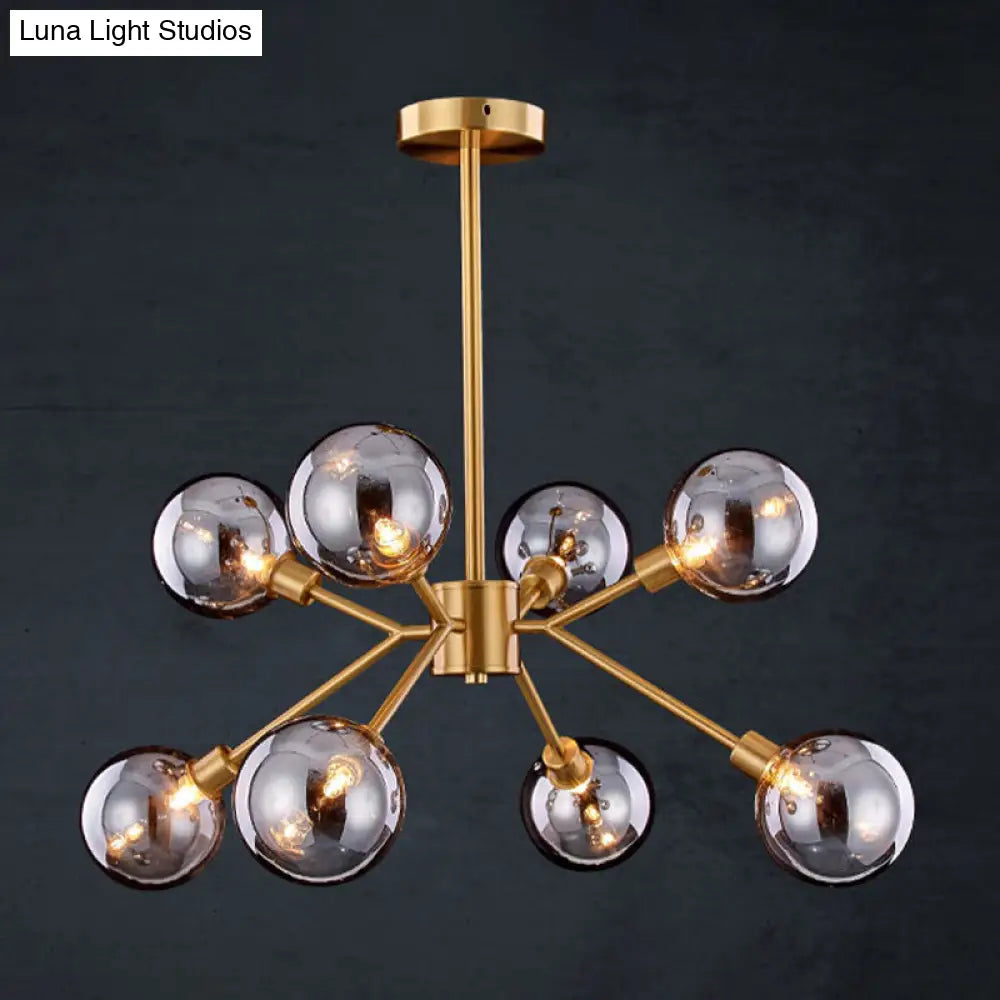 DecorBites™ DecorBites™ Contemporary Smoke Gray Glass Semi Flush Mount Light Fixture, Brass Finish, 6/8 Bulbs