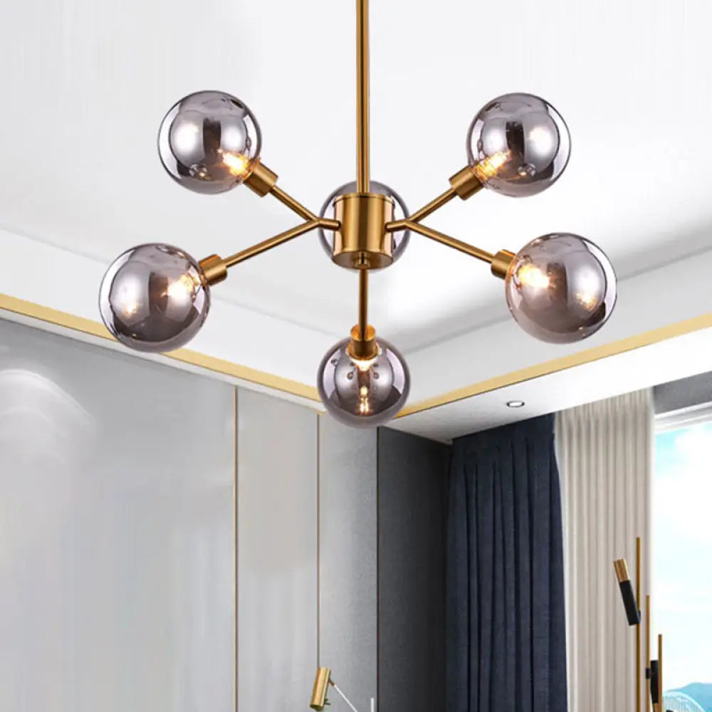 DecorBites™ DecorBites™ Contemporary Smoke Gray Glass Semi Flush Mount Light Fixture, Brass Finish, 6/8 Bulbs