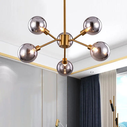 DecorBites™ DecorBites™ Contemporary Smoke Gray Glass Semi Flush Mount Light Fixture, Brass Finish, 6/8 Bulbs