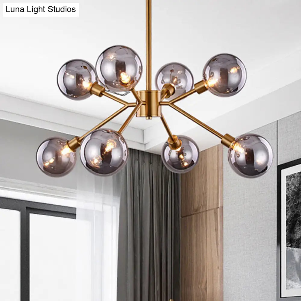 DecorBites™ DecorBites™ Contemporary Smoke Gray Glass Semi Flush Mount Light Fixture, Brass Finish, 6/8 Bulbs
