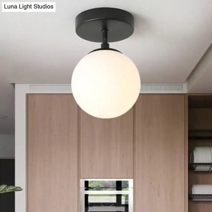 DecorBites™ DecorBites™ Contemporary Sphere Semi Flush Chandelier - 1 Light Frosted Glass Ceiling Fixture for Hallway