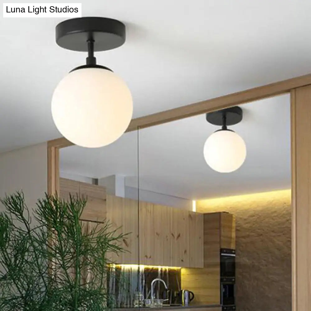DecorBites™ DecorBites™ Contemporary Sphere Semi Flush Chandelier - 1 Light Frosted Glass Ceiling Fixture for Hallway