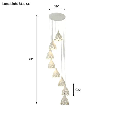 Contemporary Spiral Ceiling Light: Hollow Carved Design, 8 Lights, White