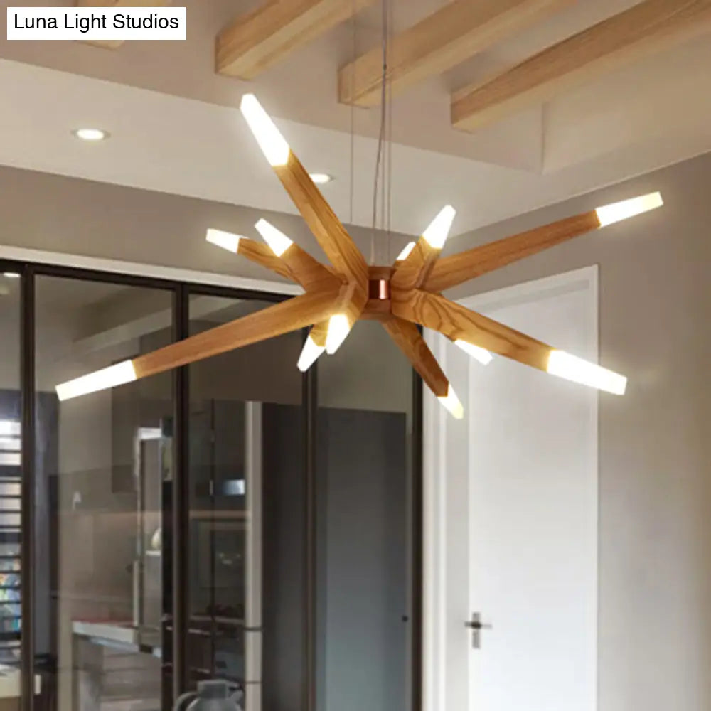 Lámpara colgante de techo DecorBites™ Sputnik contemporánea con 12 luces LED acrílicas y pantalla de madera