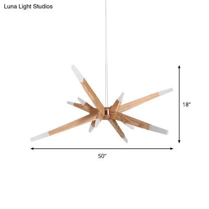 Lámpara colgante de techo DecorBites™ Sputnik contemporánea con 12 luces LED acrílicas y pantalla de madera
