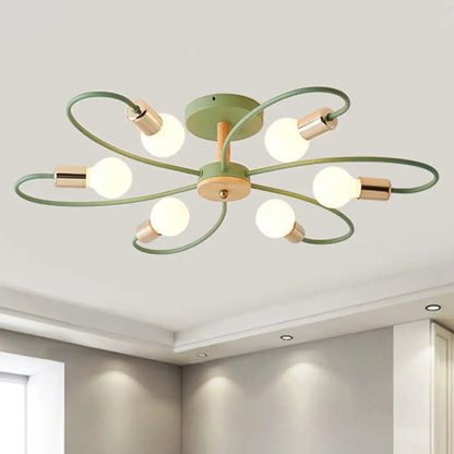 DecorBites™ DecorBites™ Contemporary Sputnik Semi Flush Lamp with Curved Arm - 3/6/8 Lights, Grey/Green, Metal Finish
