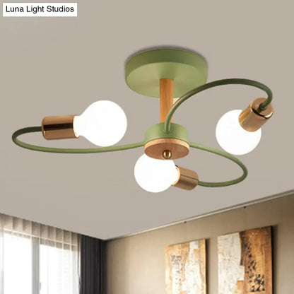 DecorBites™ DecorBites™ Contemporary Sputnik Semi Flush Lamp with Curved Arm - 3/6/8 Lights, Grey/Green, Metal Finish