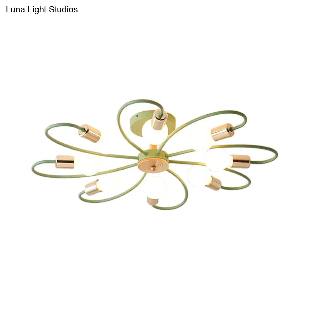 DecorBites™ DecorBites™ Contemporary Sputnik Semi Flush Lamp with Curved Arm - 3/6/8 Lights, Grey/Green, Metal Finish