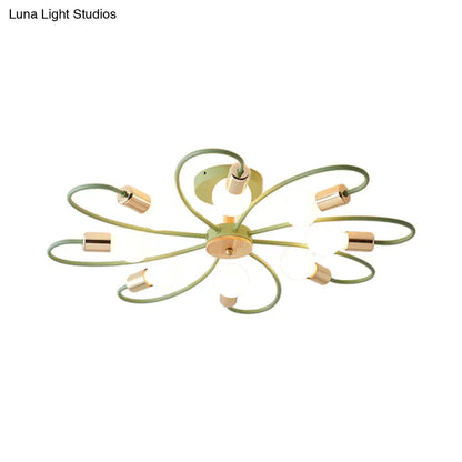 DecorBites™ DecorBites™ Contemporary Sputnik Semi Flush Lamp with Curved Arm - 3/6/8 Lights, Grey/Green, Metal Finish