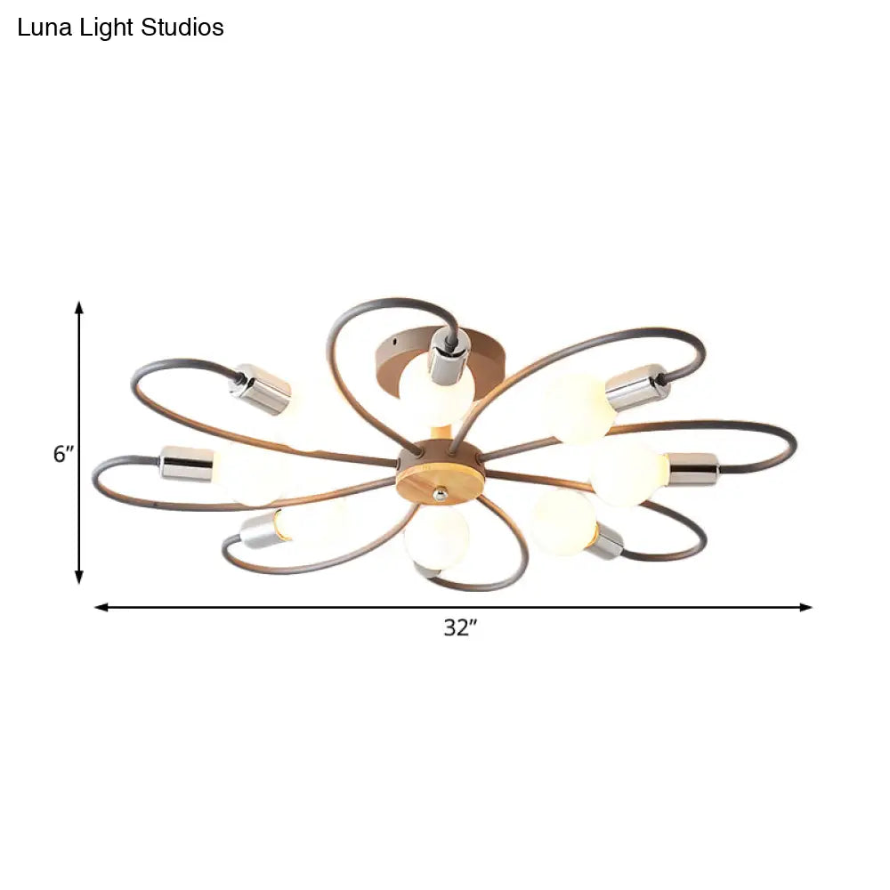 DecorBites™ DecorBites™ Contemporary Sputnik Semi Flush Lamp with Curved Arm - 3/6/8 Lights, Grey/Green, Metal Finish